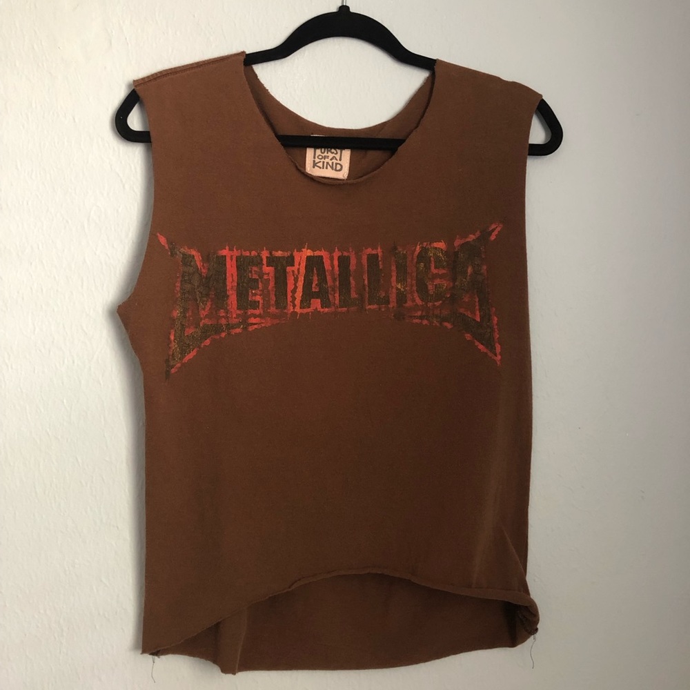 Distressed Metallica tank top w/ peace sign cutout